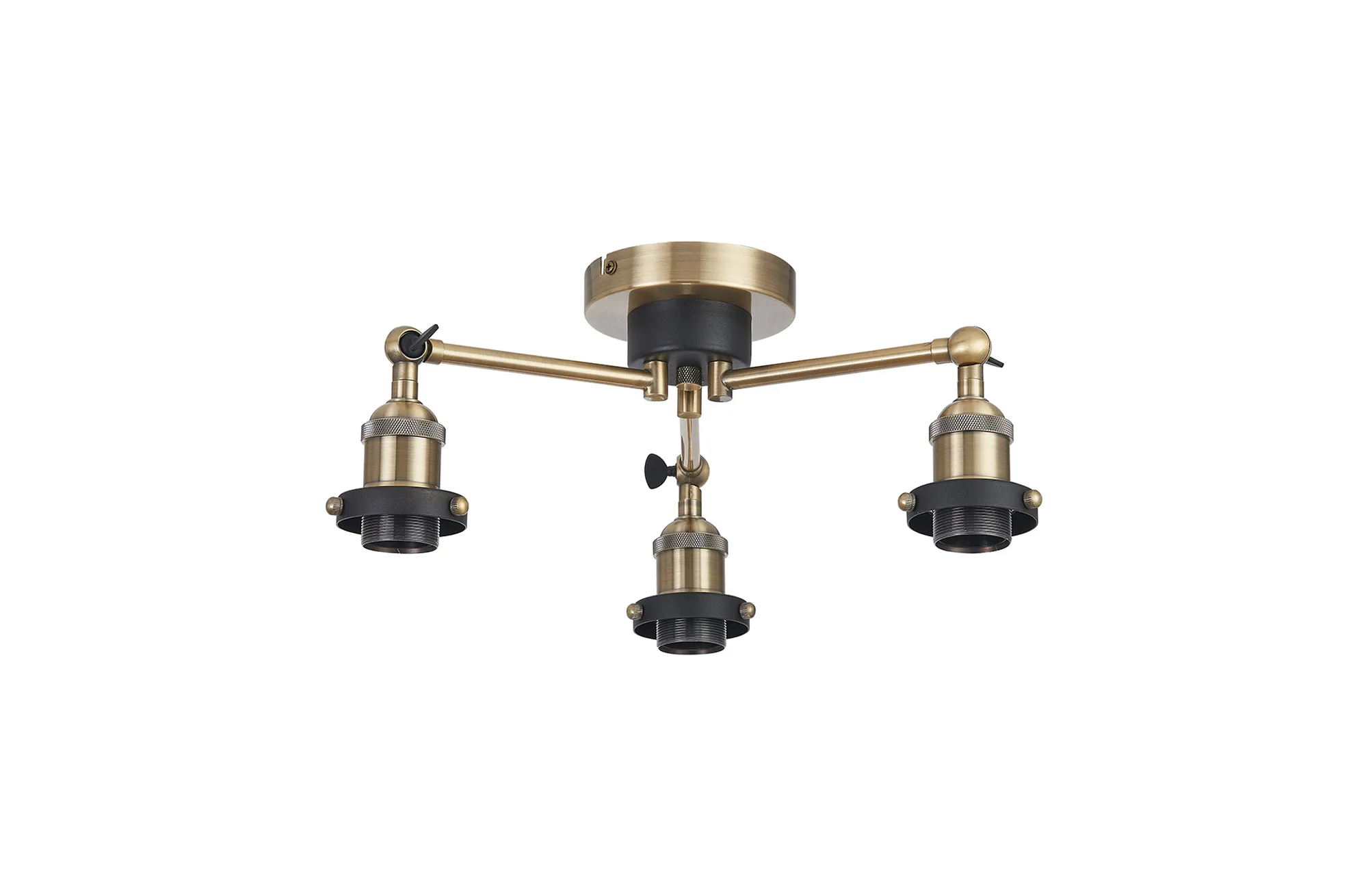 D1027AB  Dreifa Curved Round Ceiling (FRAME ONLY), 3 x E27, Antique Brass/Black